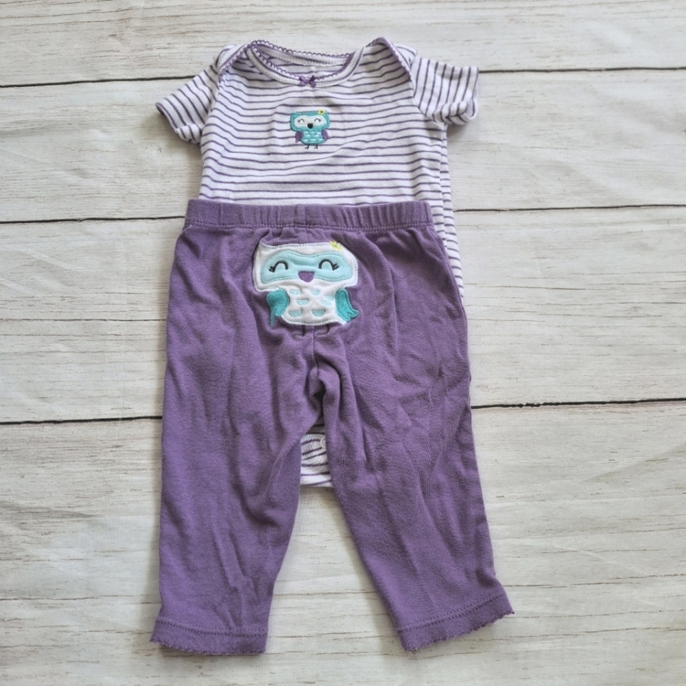 Carter's 6M Purple Owl Set Pants And Onesie